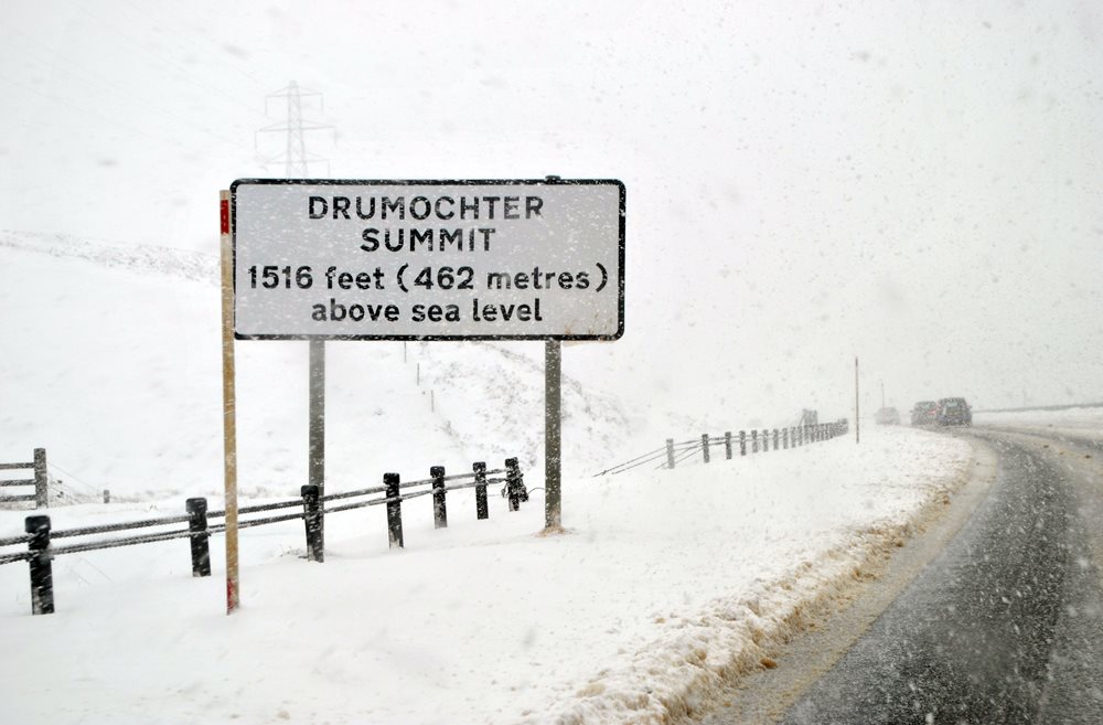A sign post for the Drumochter Summit on the A9.